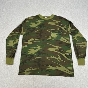 Ranger Long Sleeve T-Shirt Mens L Green Brown Camo Crewneck Ribbed Trim Pullover